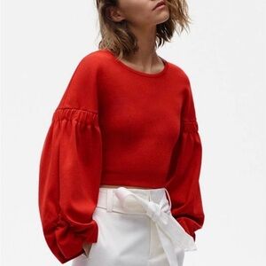 Zara Red Cropped Luff Sleeve Sweater size small